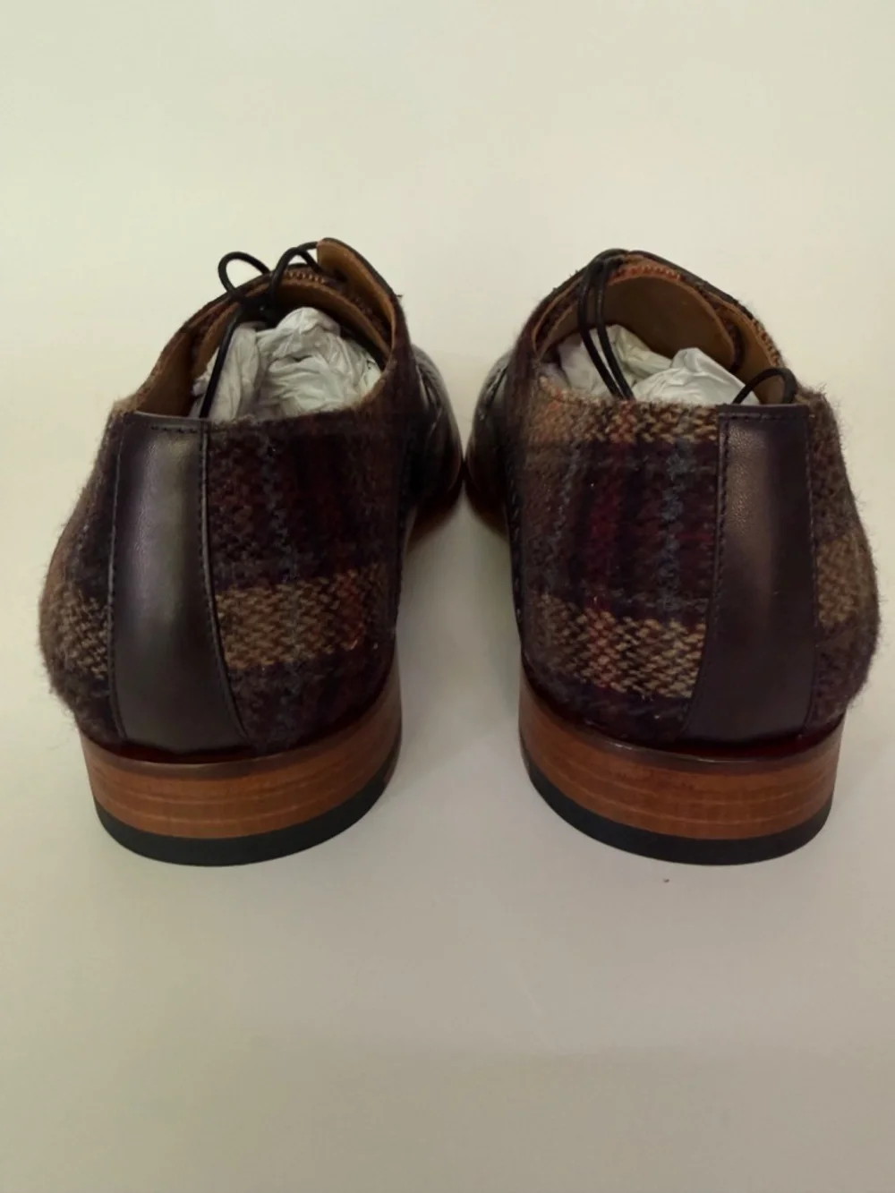 TAFT The Wallace Wingtip Oxford Black Leather Brown Tartan Plaid EU 45